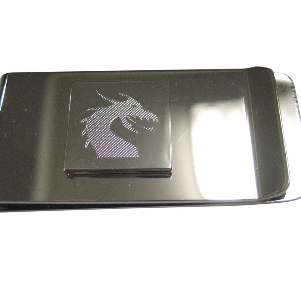 Silver Toned Etched Viking Dragon Money Clip